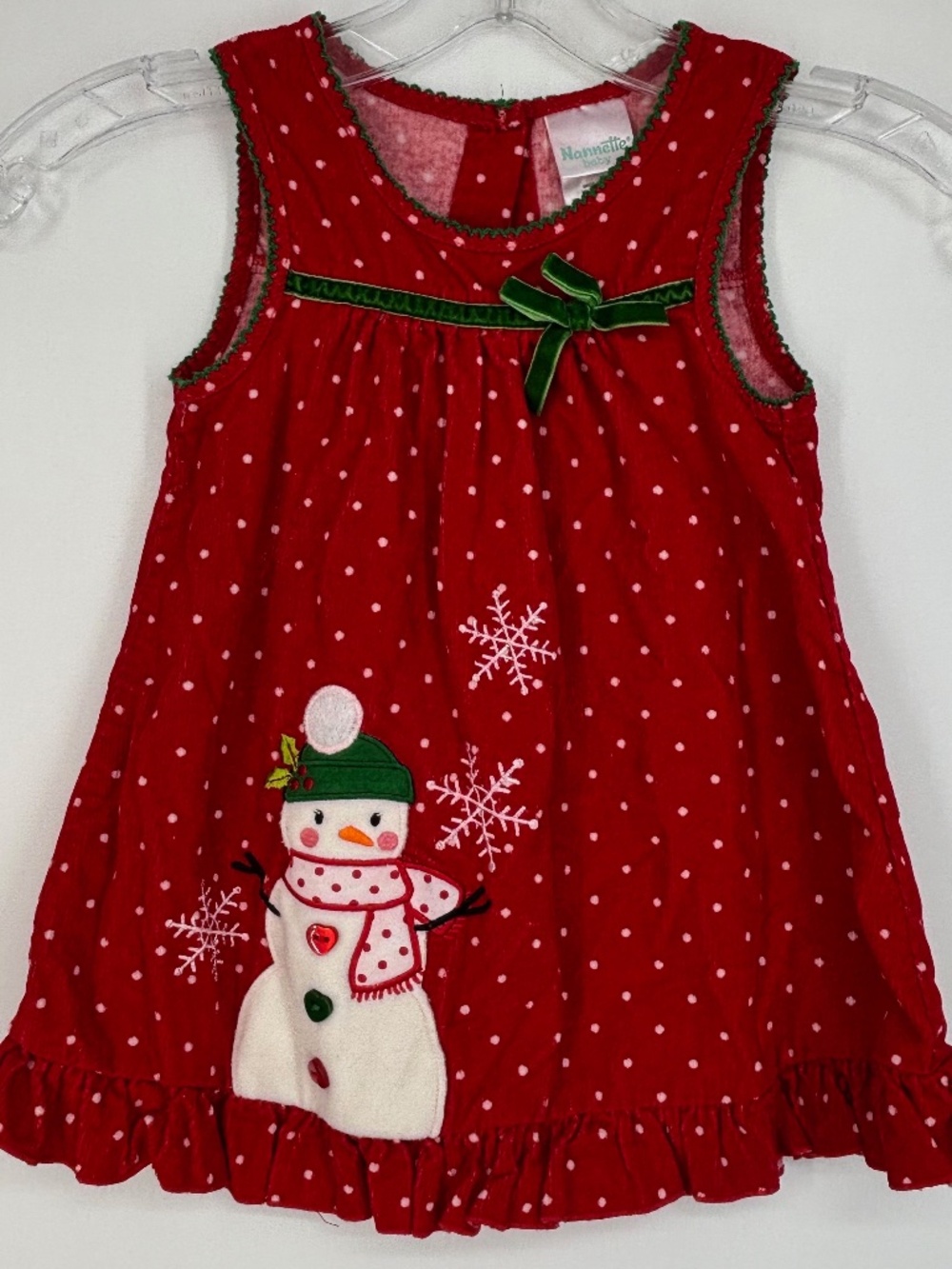 Nanette Baby Size 24 Months Sleeveless Jumper Dress Red Corduroy Snowman Winter